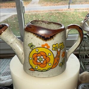 Vintage 60-70s Ceramic Watering Can with Floral Design